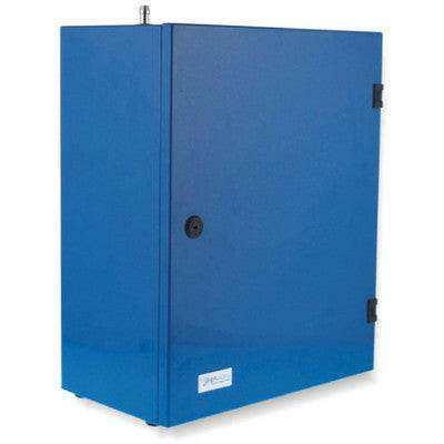 Spring Air Cryptoscent Duftgerät in blauem Metallgehäuse mit schmaler linker Seitenwand, Tür und sichtbaren Scharnieren